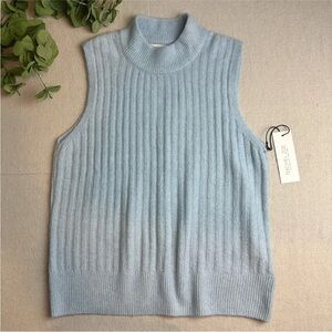 Rachel Zoe Sweater Vest Light Blue Mock Neck Sleeveless Luxe Women’s Size L NWT